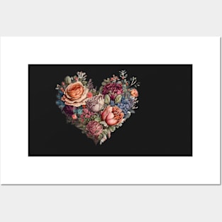 Floral Garden Botanical Print with wild flowers Heart Valentines Posters and Art